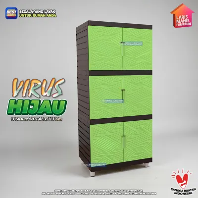 LEMARI PAKAIAN KINGDOM VIRUS LEMARI PINTU 3 SUSUN KABINET LEMARI PLASTIK MINIMALIS - FULL CREAM