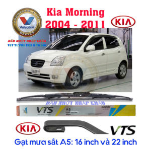 Bộ gạt mưa ô tô Kia Morning các đời 2004-2022. Gạt mưa ô tô Kia Morning VTS - A5 khung xương sắt lưỡi silicon gạt sạch êm không gây tiếng ồn. Kích thước 16-20 inch 16-22 inch - Tặng thêm 5 viên sủi rửa kính