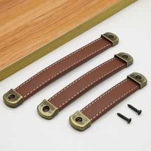 LEI Furniture Handles Cowhide Wardrobe Drawer Door Pull Leather Kitchen Cabinet Handles Hardware Door Handle