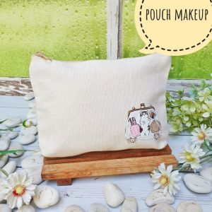 Mofusand Cat Canvas Kain Kanvas Bag Tas Dompet Pouch Mini Kecil Makeup Kosmetik Tote Pencil Case Kotak Pensil Lunch Bag Tempat Makan Bekal Tissue Travel Box Cover Kucing Cute Kitty Aesthetic Estetik