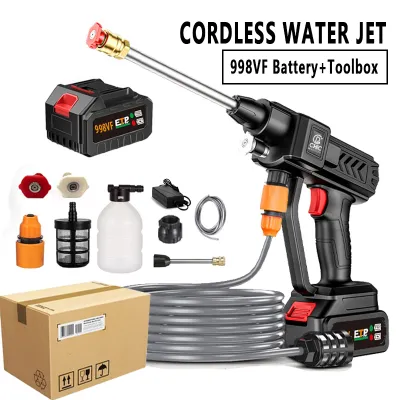 1298VF Water Jet Cordless Car Washer 998VF High Pressure Water Gun Portable Car Wash Waterjet Pump Spray Gun Floor Tiles Cleaner Machine Outdoor Air Batteri Rechargeable Mesin Cuci Kereta