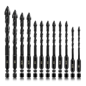 12Piece Set of Multiple Material Drill Bits Accurate Hole Drilling for Concrete Glass & Featuring Hard Alloy Design