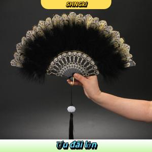 SHNGki Lolita Lông Gấp Fan Nhật Bản Ngọt Ngào Cổ Tích Cô Gái Tối Gothic Tòa Nhảy Tay Fan Với Mặt Dây Chuyền Quà Tặng Đám Cưới Đảng Trang Trí