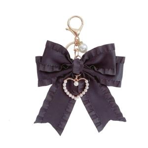 Trendy Bowknot Purse Keychain Charm Pearls Woman Bag Pendant Metal Fabric Texture for Handbags and Backpack Accessories