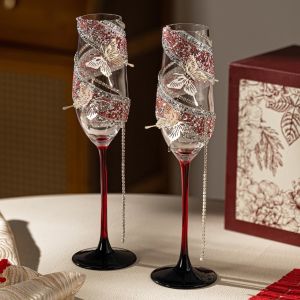 COOLCELLS Sang trọng Ly rượu vang đính đá Bướm Tua rua zircon Ly thủy tinh pha lê Ly uống nước Thanh lịch Ly cao Giáng sinh