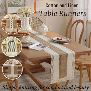 Cotton and Linen Table Runners Fringed Corners Knitted Striped Placemats Tabletop Decorations