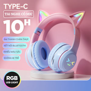 Tai Nghe Mèo Bluetooth Không Dây Tai Nghe Chụp Tai Dễ Thương Tích Hợp Mic Và Đèn LED RGB