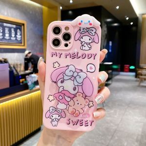 for iPhone 15 14 13 12 11 Pro Max Mini 6 6S 7 8 Plus X XS Max XR SE 2020 Cartoon Cinnamon Melody Stand Holder Papa Phone Case