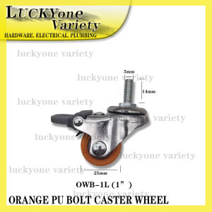 ORANGE PU BOLT CASTER WHEEL (OWB1-2INCH) WITH LOCK