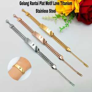 Gelang Tangan Rantai Plat Pasir Dan Permata Titanium