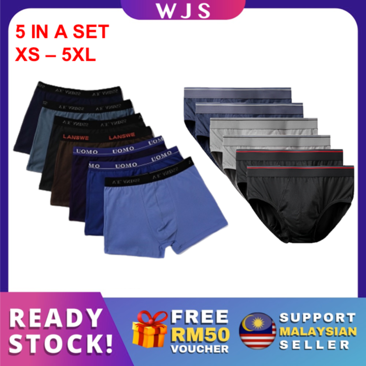 5 IN A SET) WJS 5pcs 5 pcs Men Boxers Underwear Pure Cotton Boxers