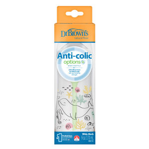 Dr. Brown’s™ Anti-Colic Options+™ Wide-Neck Baby Bottle with Level 1 Nipple/Teat (Ocean Design)