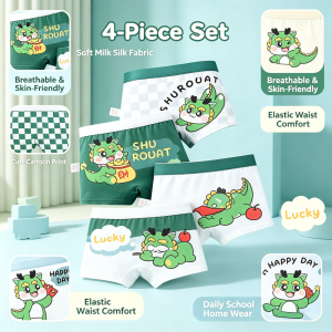 AILEBE Kids Underpants 4PCS Boys Cartoon Boxer Briefs Soft Breathable Milk Silk Skin-Friendly Elastic Waist Comfy All-Day Wear High Quality Underwear For Daily School Home