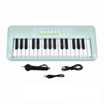 32 Key Electronic Keyboard Piano 16 Tones 10 Rhythms 10 Demos Dual Speaker Musical Instrument with Microphone Dual Power Mode