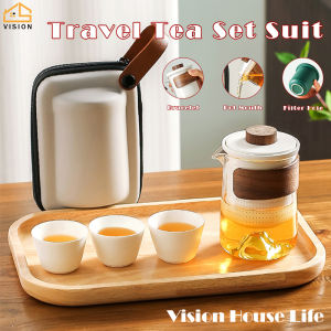 Vision Portable1 Pot 3 Cup Travel Tea Cup Set Mountain Bottom Express Cup Travel Tea Set Outdoor KungFu Tea Set Ceramic Porcelain Travel Teapot Set