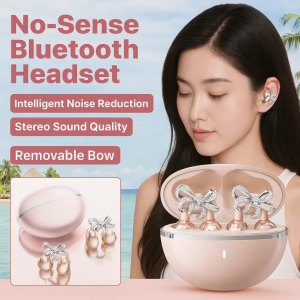 Noise-canceling Bluetooth Bowknot Headphones With Diamonds Advanced Long-lasting Bone Conduction Headset Ear Clip Sports Earphone