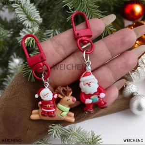 [COD] WEICHENG 1 5Pcs Cartoon Elk Santa Claus Pendant Keychain Cute Student Backpack Decoration Resin Ornament Christmas Party Small Gifts