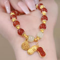 🔥Orfila Creative Lucky Peanut Bracelet Chinese-style Vintage Hetian Jade Beaded Bracelet For Women. 