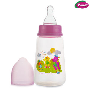 Barney 4oz Clear Baby Milk Bottle With Soft Silicone Gentle Teat Design For Newborn & Infant Feeding