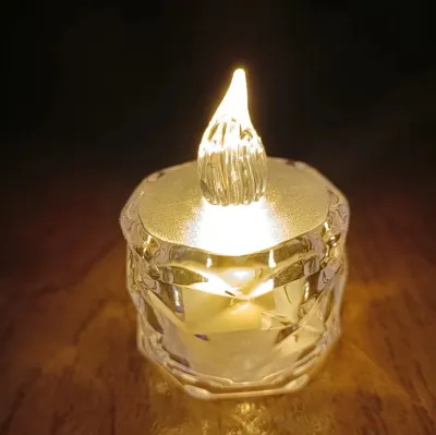 LED Tea Light Candle for Wedding and Birthday Decoration Transparent Prism Shape Battery Operated Flameless Candle
