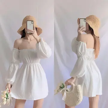 Buy Off Shoulder Button Dress Long Sleeve online Lazada .ph