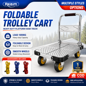 REAIM 1000KG Heavy Duty Foldable Trolley Cart 4-Wheel Portable Platform Hand Truck for Warehouse Grocery Moving Delivery