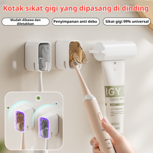 Tempat Sikat Gigi Tempel Dinding Dengan Tutup Tempat Sikat Gigi Anti Debu dan Tahan Air Rak Penyimpanan Sikat Gigi Berperekat Tempat sikat gigi yang dipasang di dinding COD