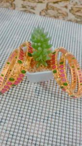 PREMIUM QUALITY MATTE FINISH KEMP STONE WITH BEAUTIFUL PEACOCK DESIGNS BANGLES 2 PAIR.