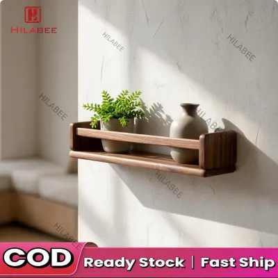 Black Walnut Wall Mounted Shelf Long Rectangular Display Bookshelf for Bedroom Kitchen Entry Decor