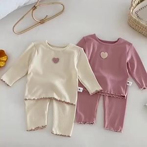 Korean Style Kids Pajama Set Cute Girls 2 Piece Sleepwear Warm Long Sleeve Autumn Winter Homewear Cozy Loungewear Outfit2026