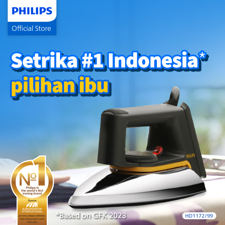 [EXTRA DISKON 20K] Philips Setrika Kering Classic HD1172/99 - Hitam Tapak Anti Lengket, setrika Philips, gosokan Philips