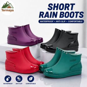 Termaya Women Waterproof Rain Boots Anti Slip Short Tube Lightweight Comfortable Rubber Rain Shoes 雨靴