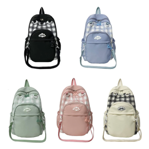 กระเป๋าเป้สะพายหลังแบบเก็บเงินได้พร้อมแผงด้านหน้าโปร่งใสสำหรับเก็บอุปกรณ์เสริมสาย Comfort ดีไซน์ลายตาราง