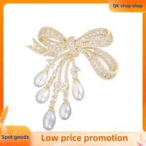✨QK shop✨ Luxury Zircon Pearl Bowknot Tassel Fashion Brooch Pins For Women Creative Handmade Suit Corsage Pins Clothing Accessories Gifts