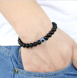 Obsidian Beads Bracelet Black Beaded Evil Eyes Bracelet Natural Stone Beads Braslet Men Women Yoga Reiki Wrisband Jewelry