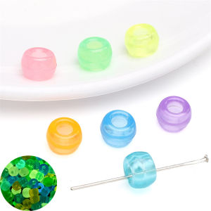100Pcs 9mm Acrylic Colorful Luminous Barrel Beads Charms Glow In The Dark Big Hole Beads for Jewelry Making DIY Bracelet Necklace Earrings Accessories