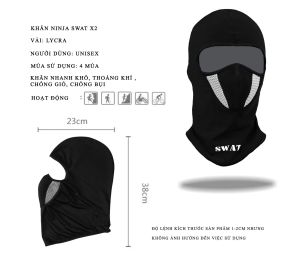 Khăn ninja SWAT X2 màu đen xám - Khăn trùm đầu Swat X2 vải lưới 3 lớp thoáng mát cao cấp