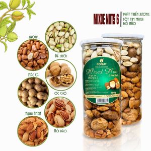 Hạt Dinh Dưỡng Mix 6 Loại Hạt Nứt Vỏ FONUT nhập khẩu Mỹ/ Úc ( Hạnh nhân/ óc chó/ mắc ca/ hạt dẻ cười/ hồ đào/ hạt thông) giòn ngọt không bị hôi dầu - Hạt Mix 6 loại hạt - Mixed nuts - Hạt Ngũ cốc Dinh dưỡng (500Gr)