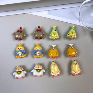 Bộ 12 Sticker Charm 3D chủ đề Gà béo DIY Mayto gắn Dép Cross Dép Sục Cá Sấu JB-205