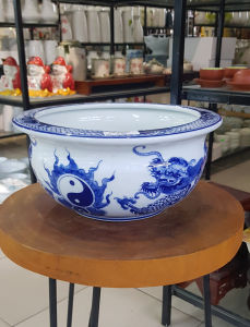 Bát Hương Thờ Dáng Quả Lựu Men Lam Vẽ Hoa Sen Và Rồng - Gốm Bát Tràng