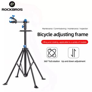 ROCKBROS Bike Repair Stand 360° Rotatable Steel Alloy Stable Bicycle Display Stand Adjustable Foldable Parking Stand with Tool Tray Fit for Most Bikes MTB Road Bike