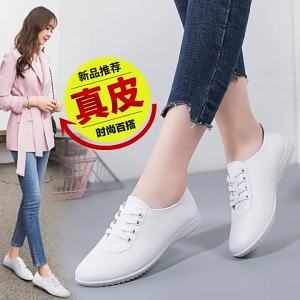 G72025 Spring Style Cowhide Womens Shoes Korean Version Student White Shoes Womens Trendy Casual Round Toe Flat Large Size Single Shoes Womens Dropshipping 7/7