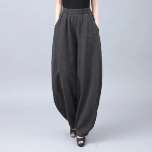 Elegant WomenS Cotton Linen Baggy Cargo Pants Vintage Elastic Waist Yoga Trousers Loose Casual Long Wide Leg Oversize Clothes