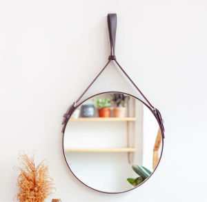 Gương Treo Tường Viền Dây Da Đen - Gương Tròn Treo Tường Viền Dây Da Màu Đen Cao Cấp