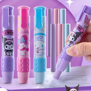 Retractable Pencil Erasers+2 Replacement Sets Cute Cartoon Press on Erasers for Kids Writing Drawing Kuromi Melody Cinnamoroll Eraser Stuff Back to School Supplies