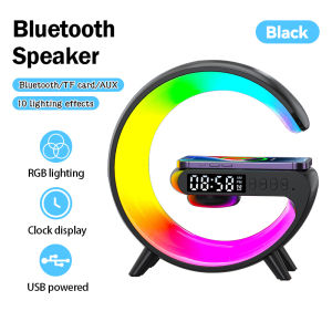 【SG Local】Mini Bluetooth Speaker Multifunctional Wireless Speaker with Alarm Clock and Color Lights Fast Charging Speaker RGB Night Light