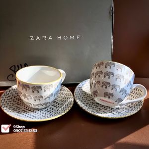 [ZARA HOME] Full 02 Set Trà Hiếm Có Cao Cấp Vẽ Tay Hoạ Tiết Safari Elephant [Voi Size Khủng]