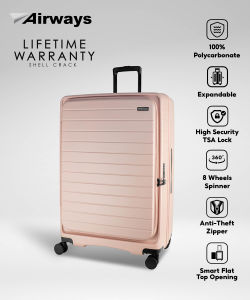 Airways Loop:21"/26"/30" (Life Time Warranty) Front Opening100% PC 360°8 Wheels TSA Lock Expandable Anti Theft Zip