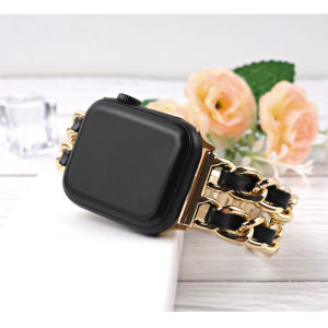 Strap compatible with apple watch Ultra 49mm Chain Link Leather Bracelet compatible with apple watch serie 8 7 6 5 4 3 2 1 SE 41mm 45mm 44MM 40MM 42MM 38MM Watchband