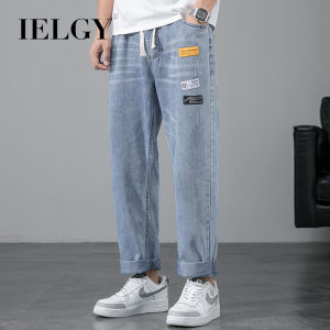 IELGY mens loose straight-leg jeans trousers Korean style trendy casual thin section nine-point pants mens
